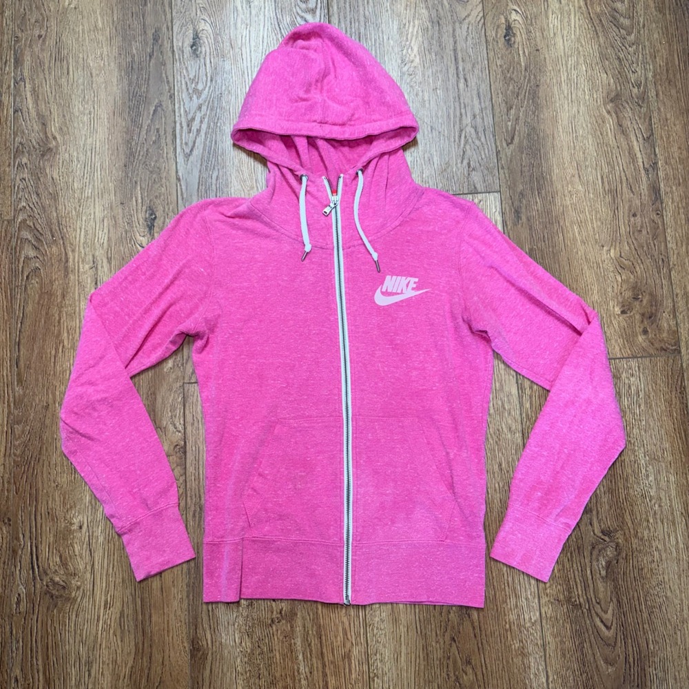 Nike Essential Full Zip Hooded Sweatshirt Jacket Pink organic Cotton Womens S